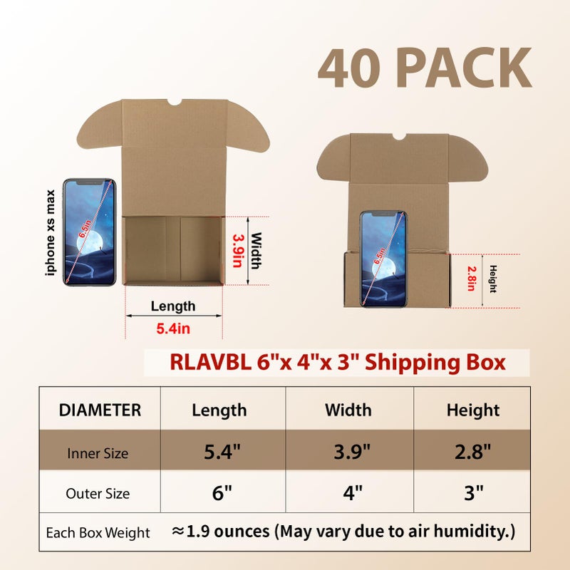 RLAVBL 6x4x3 Small Shipping Boxes Set of 40, Brown Corrugated Cardboard Mailer Box for Packing, Mailing, Business - Image 2